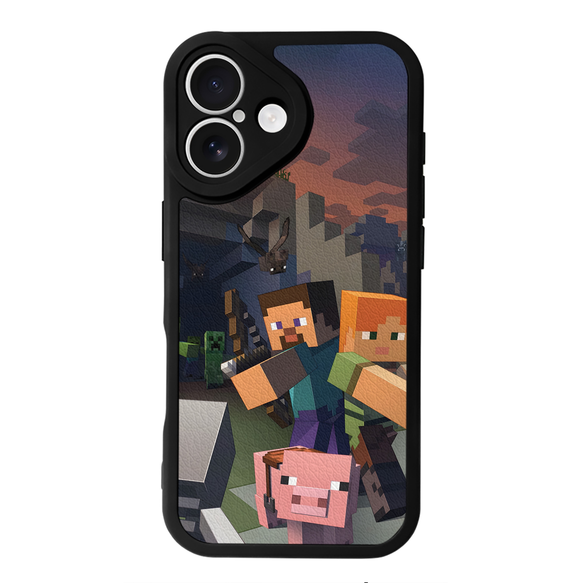 （画像用） マインクラフト ブロックの世界 Minecraft MC Block world 【iPhone 16シリーズ対応】シリコンスマホケース（レザー調） 材質：シリコン